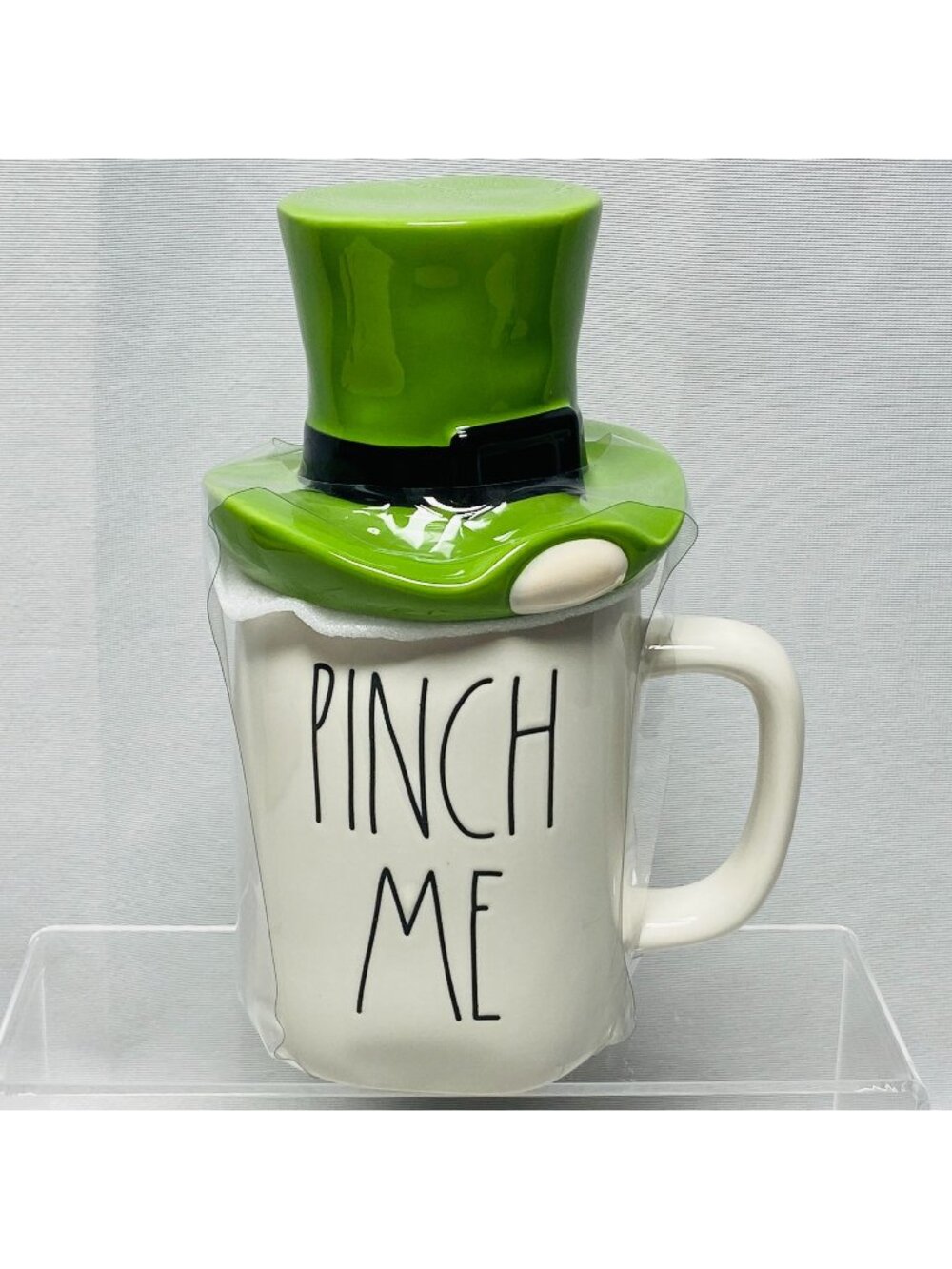 Rae Dunn Artisan Pinch Me Coffee Mug With Green Leprechaun Hat Lid Ceramic